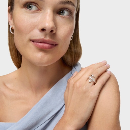 Silver TOUS Mini Icons flower-heart motifs Rings set