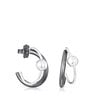 Silver and dark silver Plump Double hoop earrings