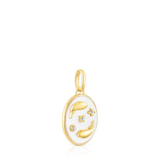 Pendentif Poisson en argent vermeil avec nacre et topazes TOUS Horoscope