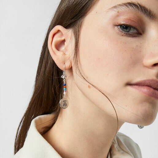 Длинные серьги с камеей Oceaan Color из серебра с жемчугом и драгоценными камнями