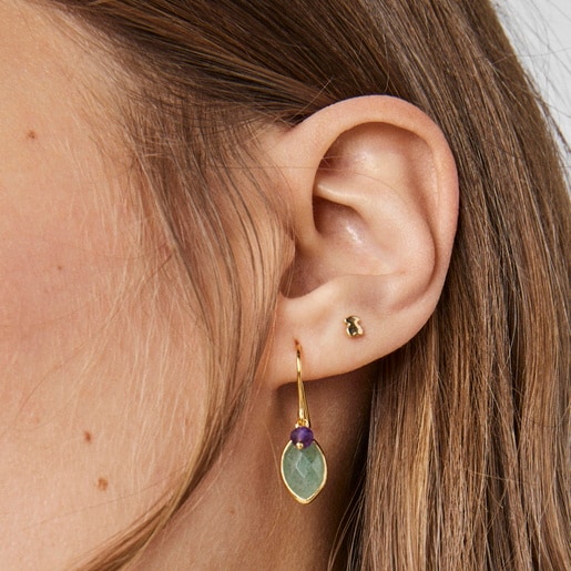 עגילים בורמייל צהוב בשילוב אבני חן אמטיסט ואוונטורין