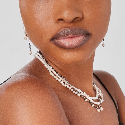 Collar de plata dark silver y perlas cultivadas Virtual Garden