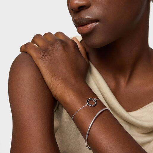 シルバーとブラックスピネルのチェーンブレスレット TOUS Straight