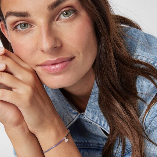 Silver TOUS Good Vibes heart Bracelet with blue Cord