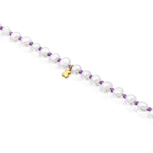 Lilac-colored nylon TOUS Joy Bits necklace with pearls