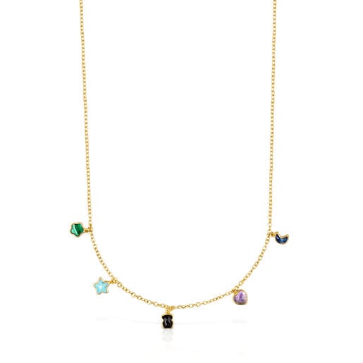 Glory Necklace in Silver Vermeil with five multicolor Gemstones 2/25"-1/5" motifs. 17 18/25