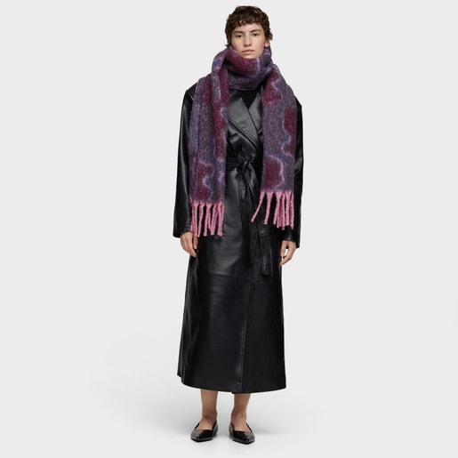 شال كبير الحجم باللونين الرمادي الداكن والعنابي من التشكيلة TOUS Bear Waves