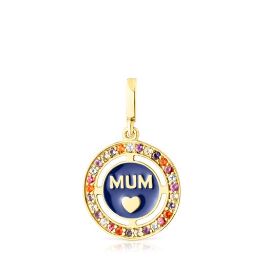 Wisiorek TOUS Crossword Mama Mum wykonany ze srebra vermeil z kamieniami szlachetnymi, pokryty lakierem