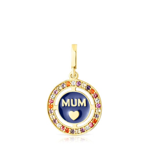 Ciondolo Mum TOUS Cruciverba Mama con placcatura in oro 18 kt su argento, gemme e smalto