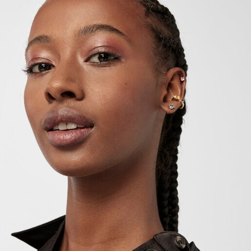 סט עגילים בורמייל צהוב עם אבני חן ספיר בצבעים שונים