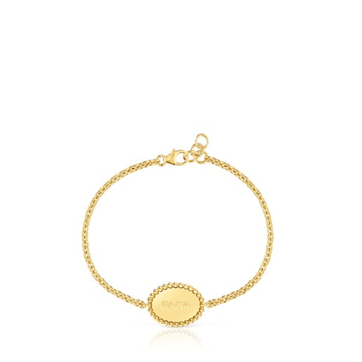 Pulsera cadena con baño de oro 18 kt sobre plata placa TOUS Mama