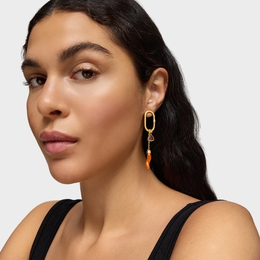 قلادة Medallions من الفضة المطلية بالذهب عيار 18 قيراطًا مرصعة بالكارنليان