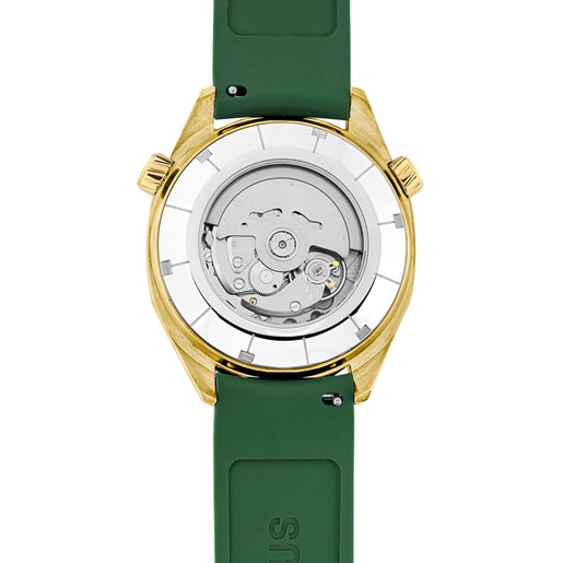 Αναλογικό ρολόι TOUS Now με λουράκι από σιλικόνη σε πράσινο χρώμα, κάσα από ατσάλι IPG σε χρυσαφί χρώμα και καντράν από φίλντισι