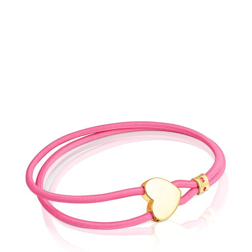 Pulsera elástica fucsia con corazón con baño de oro 18 kt sobre plata Sweet Dolls