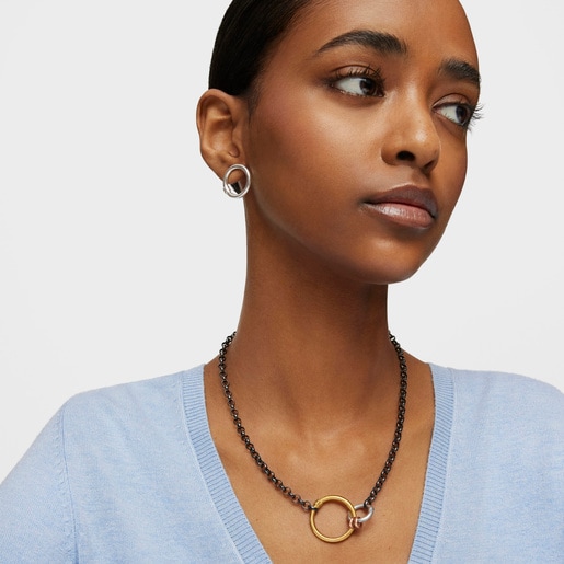 Hold necklace in Dark Silver with Silver Vermeil, Rose Silver Vermeil and Silver