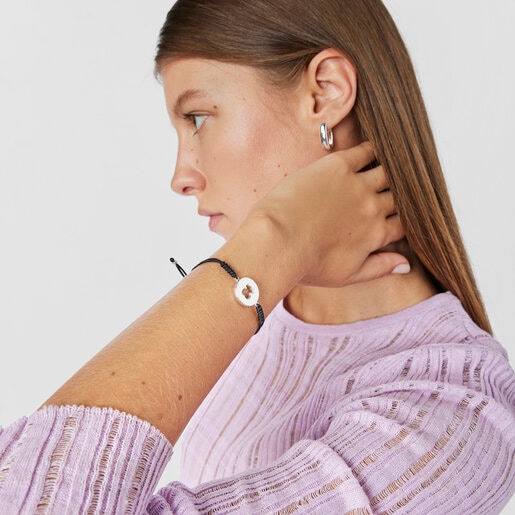 Pulsera de plata y nylon negro Glory