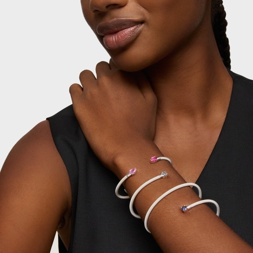 Silver and lab-grown gemstones double Bangle TOUS Mesh LGG