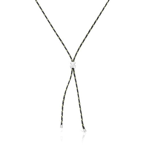 Long silver and black nylon bear Necklace TOUS Bold Motif