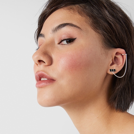 Earcuff Mini Onix em Prata com Ónix