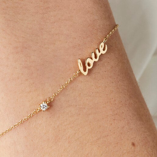 Gold Crossword Love Bracelet with diamonds | TOUS