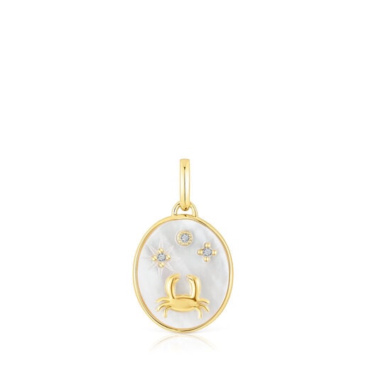 Pendentif Cancer en argent vermeil avec nacre et topazes TOUS Horoscope