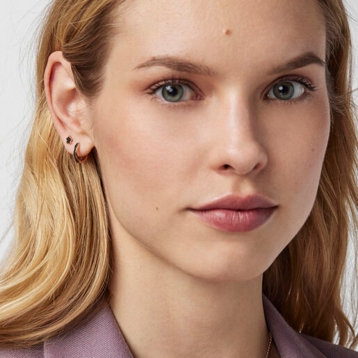 Hoop Earrings in Rose Silver Vermeil with Spinels TOUS Motif | TOUS