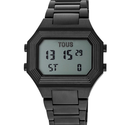 Reloj digital con brazalete de acero IP negro Emerald
