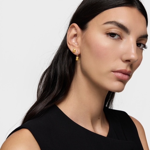 Aretes de aro motivo oso bicolor Icon Metal