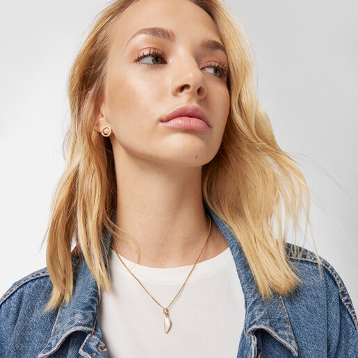 Silver Vermeil Fragile Nature leaf Pendant with Mother-of-Pearl