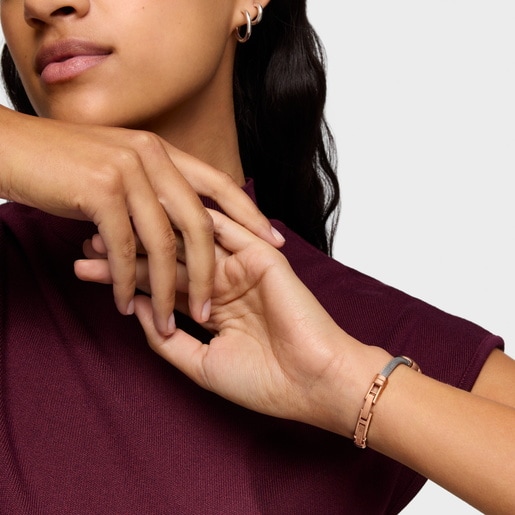 Reloj analógico/digital con brazalete de acero y acero rosado TOUS Hold Oval