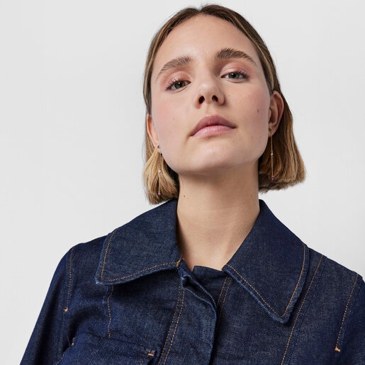 ゴールドコーティングシルバーにクロムディオプサイドとサファイアがあしらわれたピアス TOUS New Motif