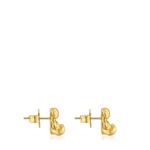 Aretes oso con baño de oro 18 kt sobre plata 10 mm Bold Bear