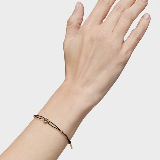 Black nylon Bracelet with 18kt gold plating over silver and black spinel TOUS Line