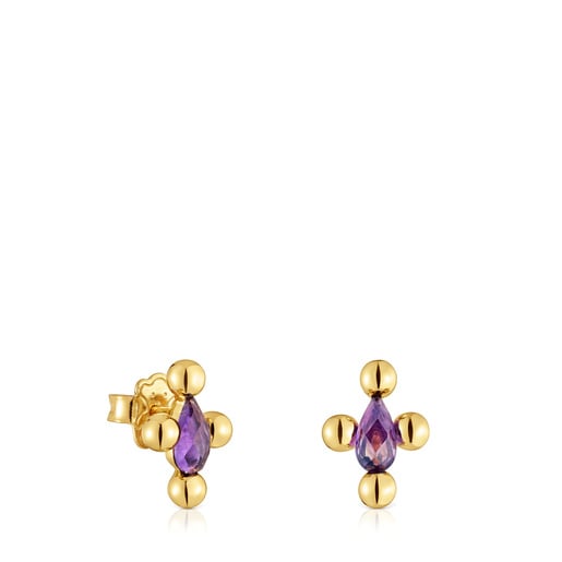 Sugar Party short Earrings with 18kt gold plating over silver and amethyst