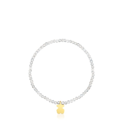 Pulsera elástica con labradorita gris y oso con baño de oro 18 kt sobre plata TOUS Motivos