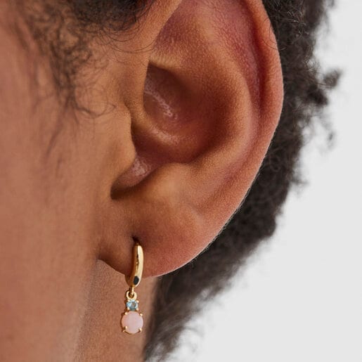 Mini Ivette short Earrings in Gold with Opal and Topaz