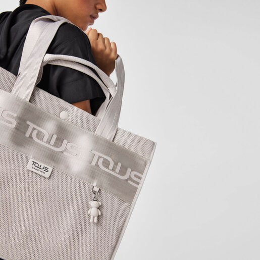 トートバッグ  Ina TOUS  テディベアチャーム付  XL ポリエステル グレー