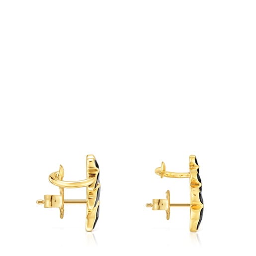 18kt gold plating over silver Climber earrings with onyx bear motifs TOUS Icon Color