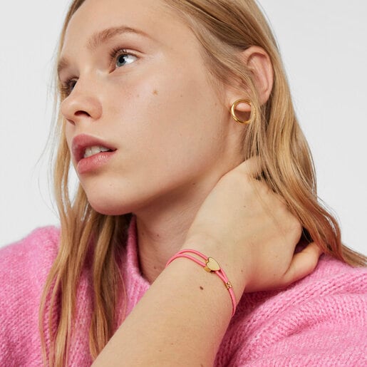 צמיד אלסטי Sweet Dolls בצבע פוקסיה בשילוב לב מוורמיל כסף