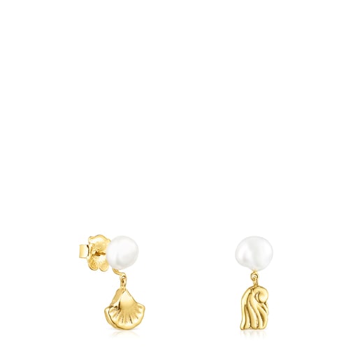 Gold Oceaan shell-anemone Earrings with pearls | TOUS