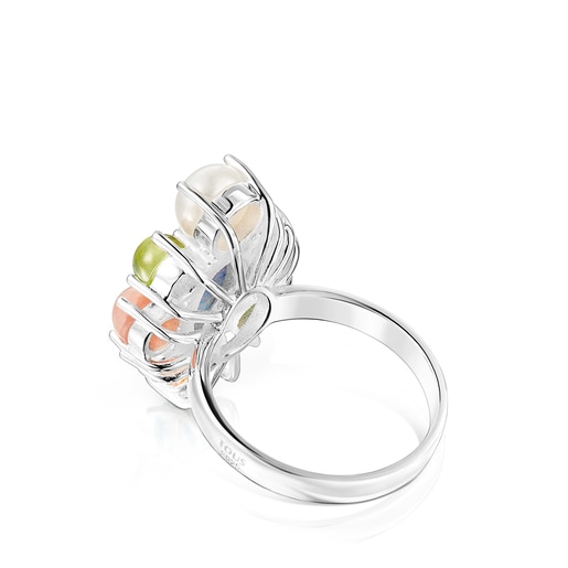 Bague Fragile Nature rosace en Argent et Pierres précieuses