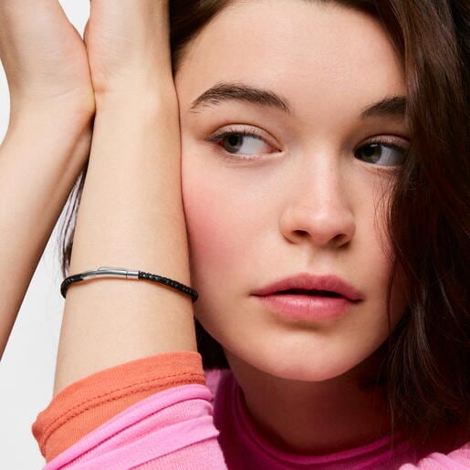 Pulsera con cordón negro y acero TOUS Basics