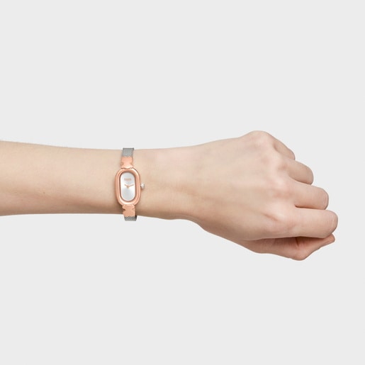 Reloj analógico joya con brazalete de acero y acero rosado Oval Icon