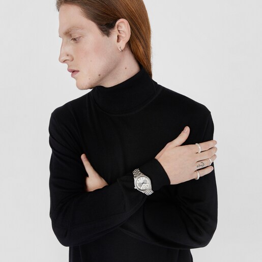 Reloj analógico multifunción con brazalete de acero T-Bear