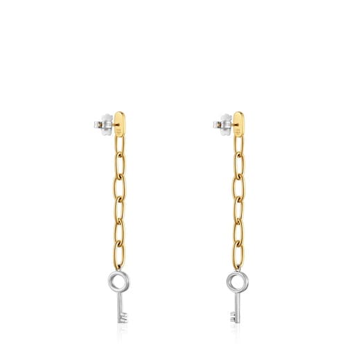 Long two-tone steel Earrings with key charm TOUS Charming