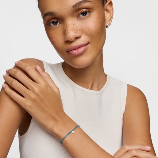 Elastic Bracelet with neon apatite and silver cross TOUS Motifs