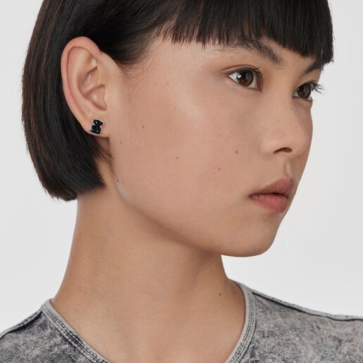 Silver Bold Bear Bear earrings with onyx | TOUS
