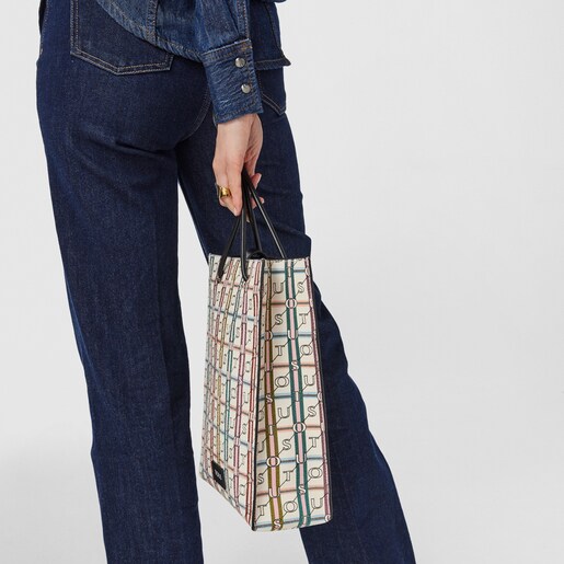 Large beige and black TOUS Crossroad Shopping bag