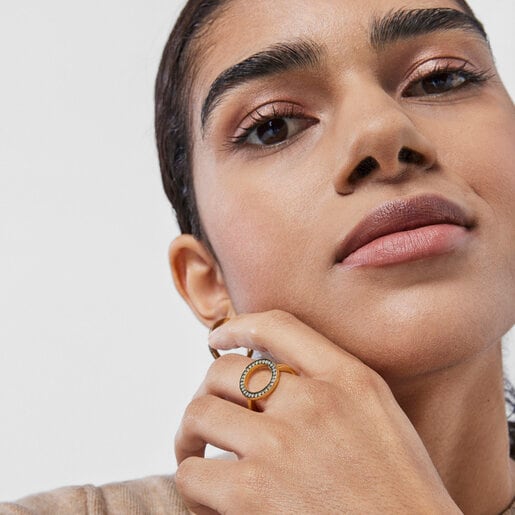 TOUS Nocturne disc Ring in Silver Vermeil with Diamonds 0.30ct