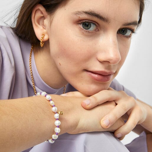Lilac-colored nylon TOUS Joy Bits bracelet with pearls | TOUS